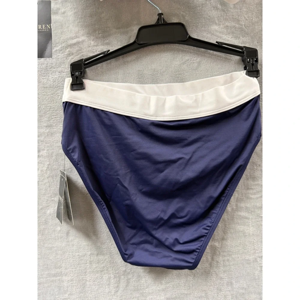 Lauren Ralph Lauren Womens Navy Blue White Bikini Set High Waist Swimsuit Sz 6